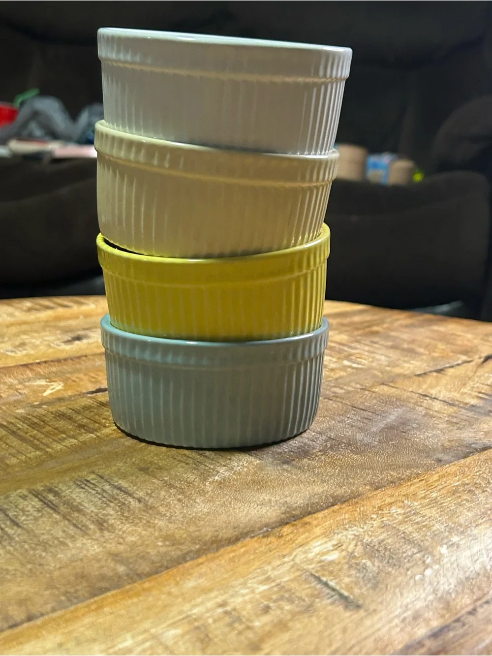 Ceramic Ramekin Set in Yellow, Cream, Green, and White